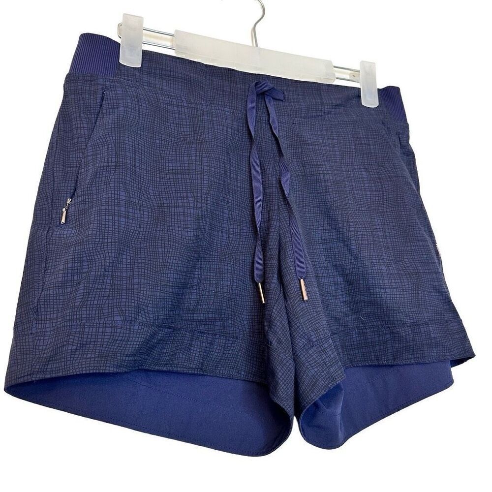 Calia by Carrie Underwood Flat Front Drawstring Athletic Shorts Blue Black Small